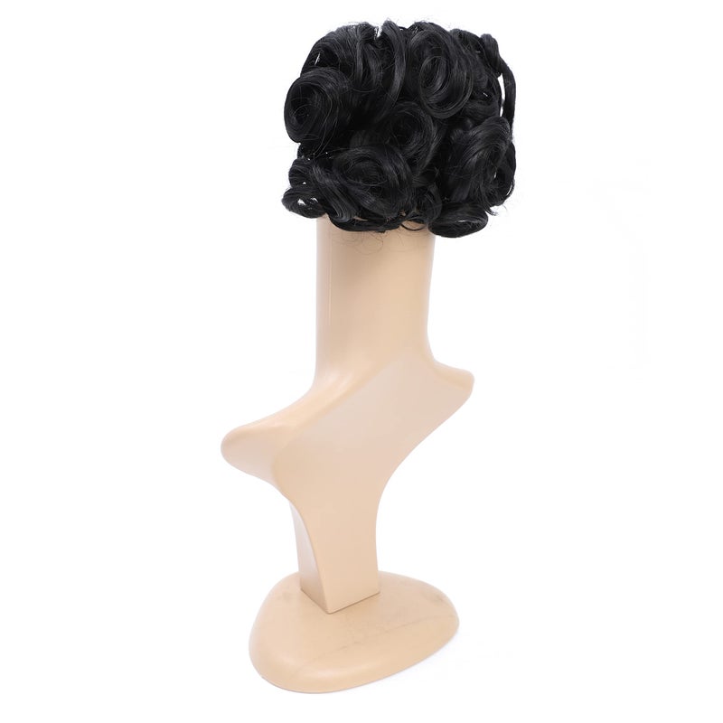 SWACC Short Messy Curly Dish Hair Bun Extension Easy Stretch hair Combs Clip in Ponytail Extension Scrunchie Chignon Tray Ponytail Hairpieces (Off Black-1B#) - Image 5